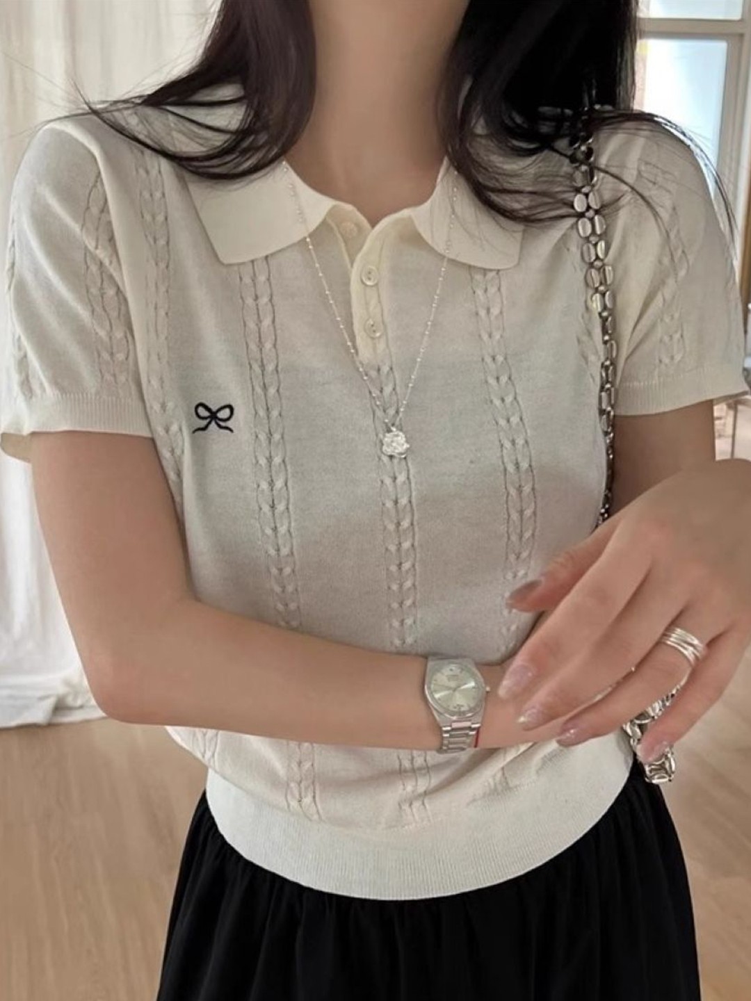 

StyleCast Women Solid Shirt Collar Top, Cream