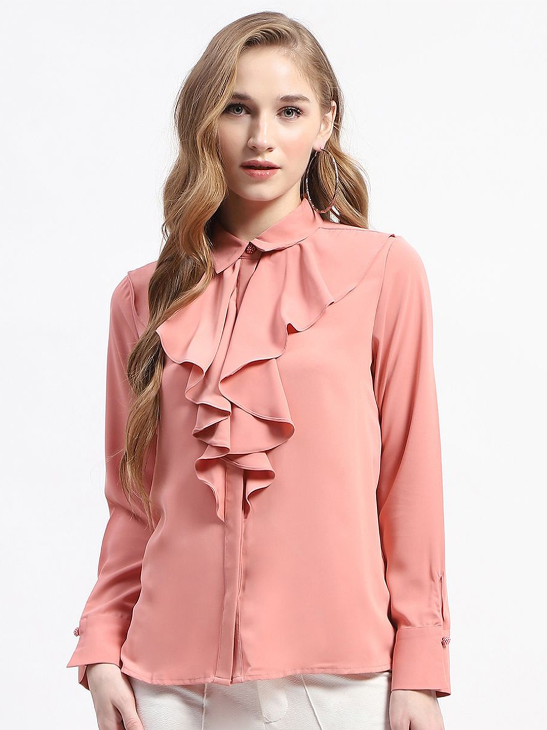 

Madame Women Spread Collar Solid Relaxed Fit Casual Shirt, Pink