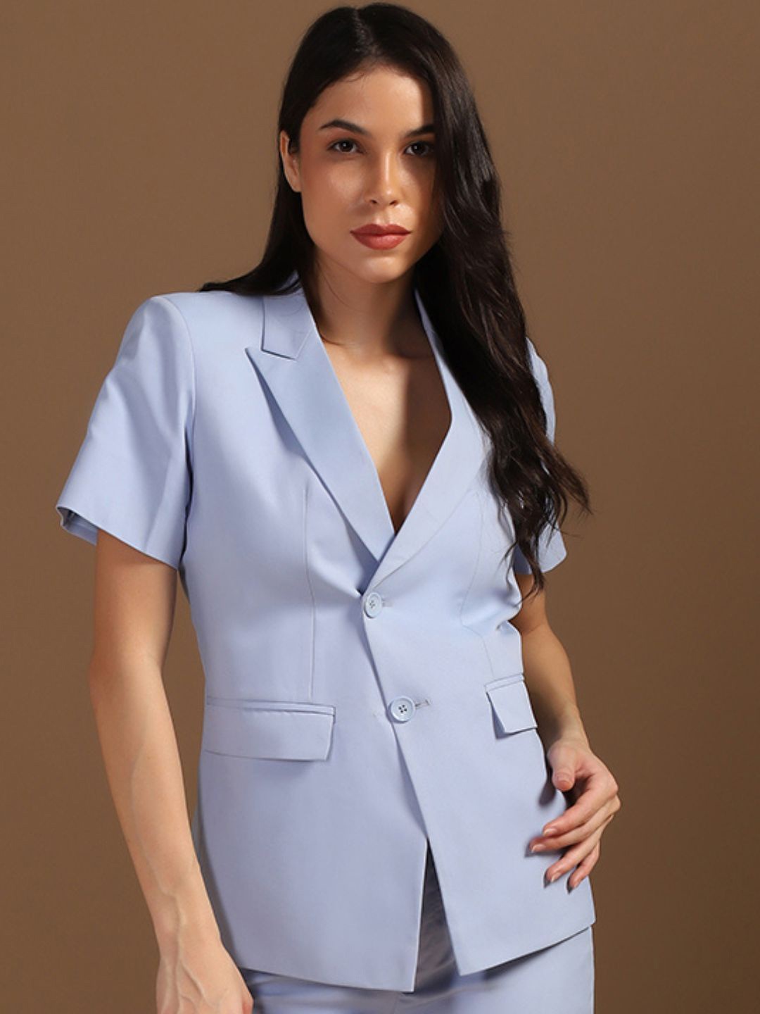 

TAHVO Notched Lapel Collar Single Breasted Blazer, Blue