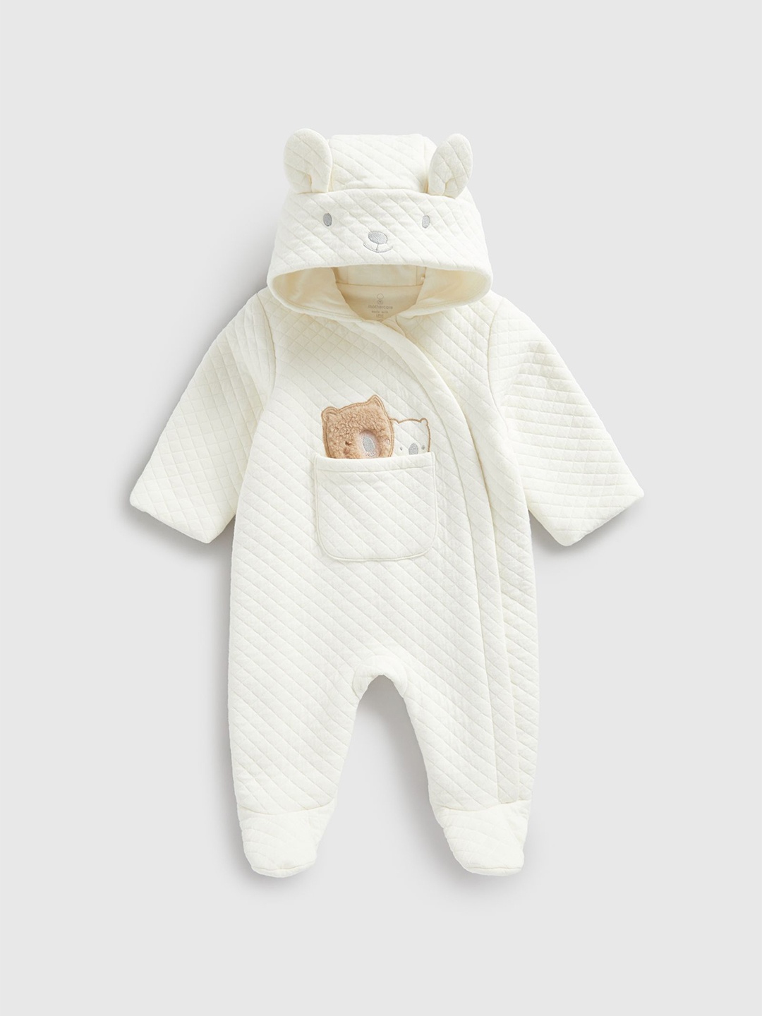 

mothercare Kids Embroidered Cotton Sleepsuit, Cream