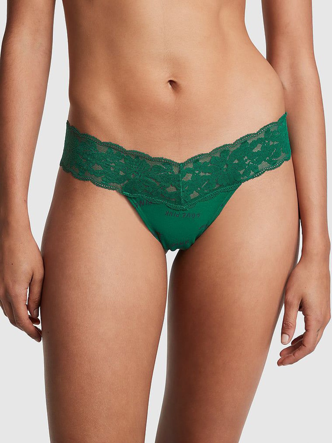 

Victoria's Secret Women Self Design Lace Thong Briefs, Green
