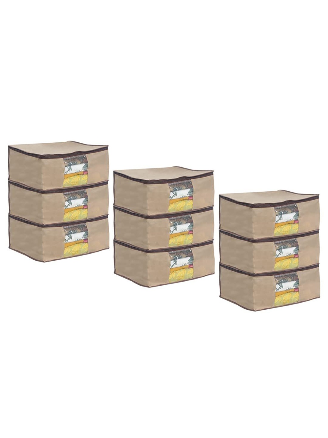 

prettykrafts Beige & Transparent 9 Pieces Saree Covers Organisers