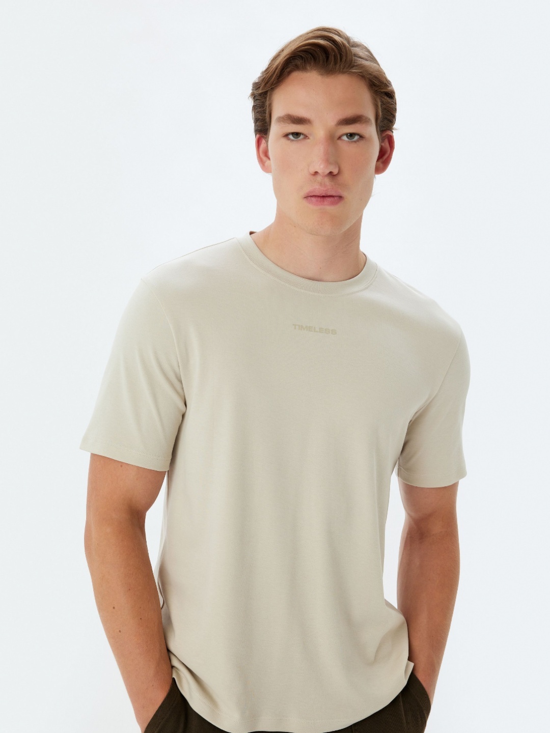 

Koton Men Solid Henley Neck Cotton T-shirt, Beige