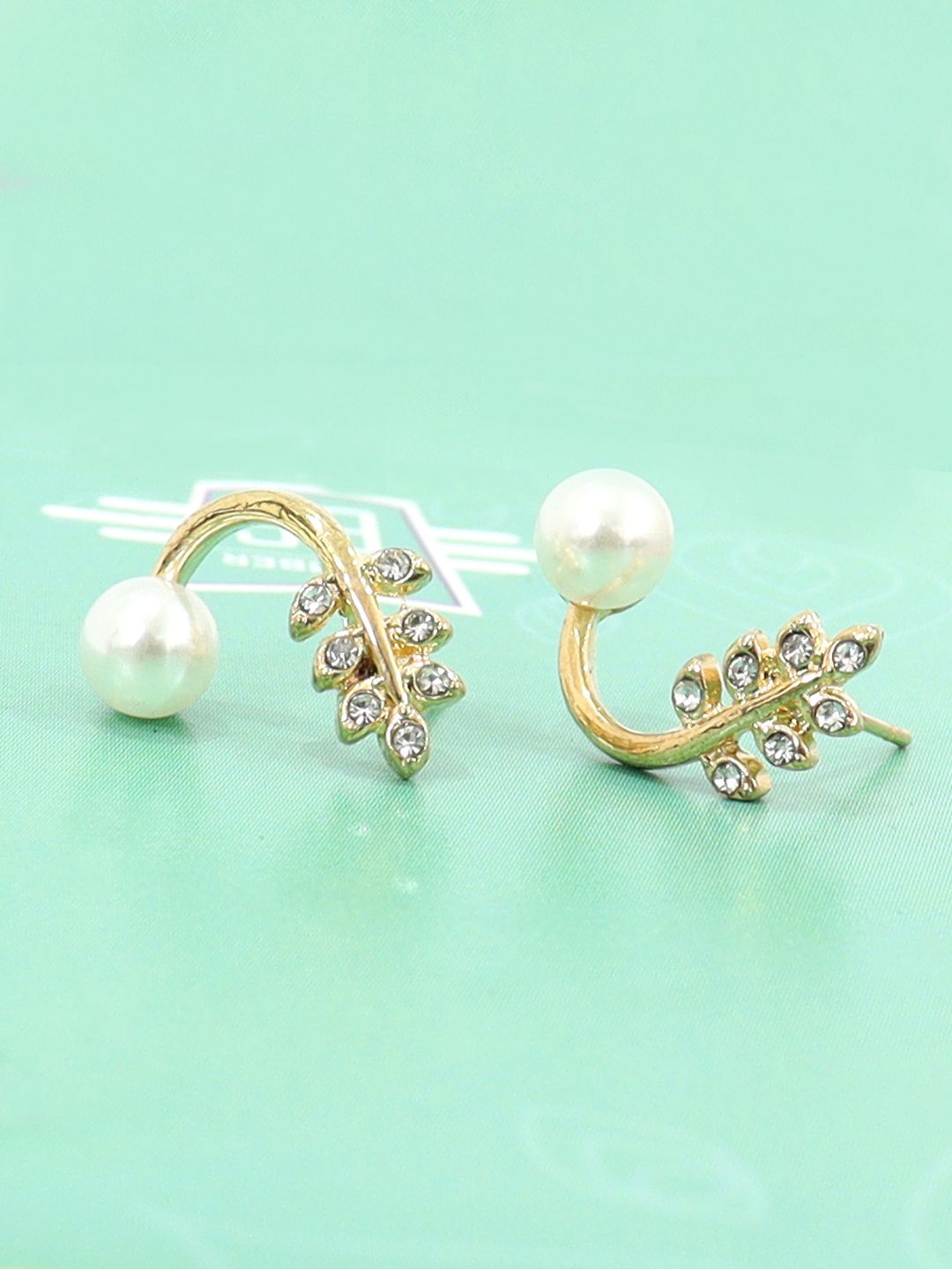 

Krelin Stainless Steel Rhinestone Studded & Pearl Beaded Classic Studs, Gold