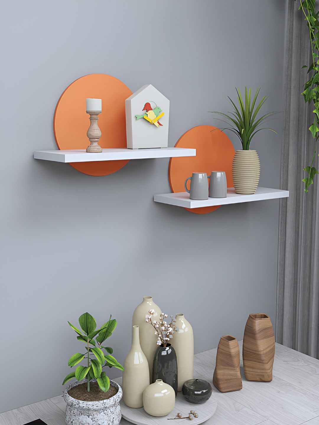 

RANDOM White & Orange 2 Pieces Engineered Wood Multipurpose Storage Wall Shelf