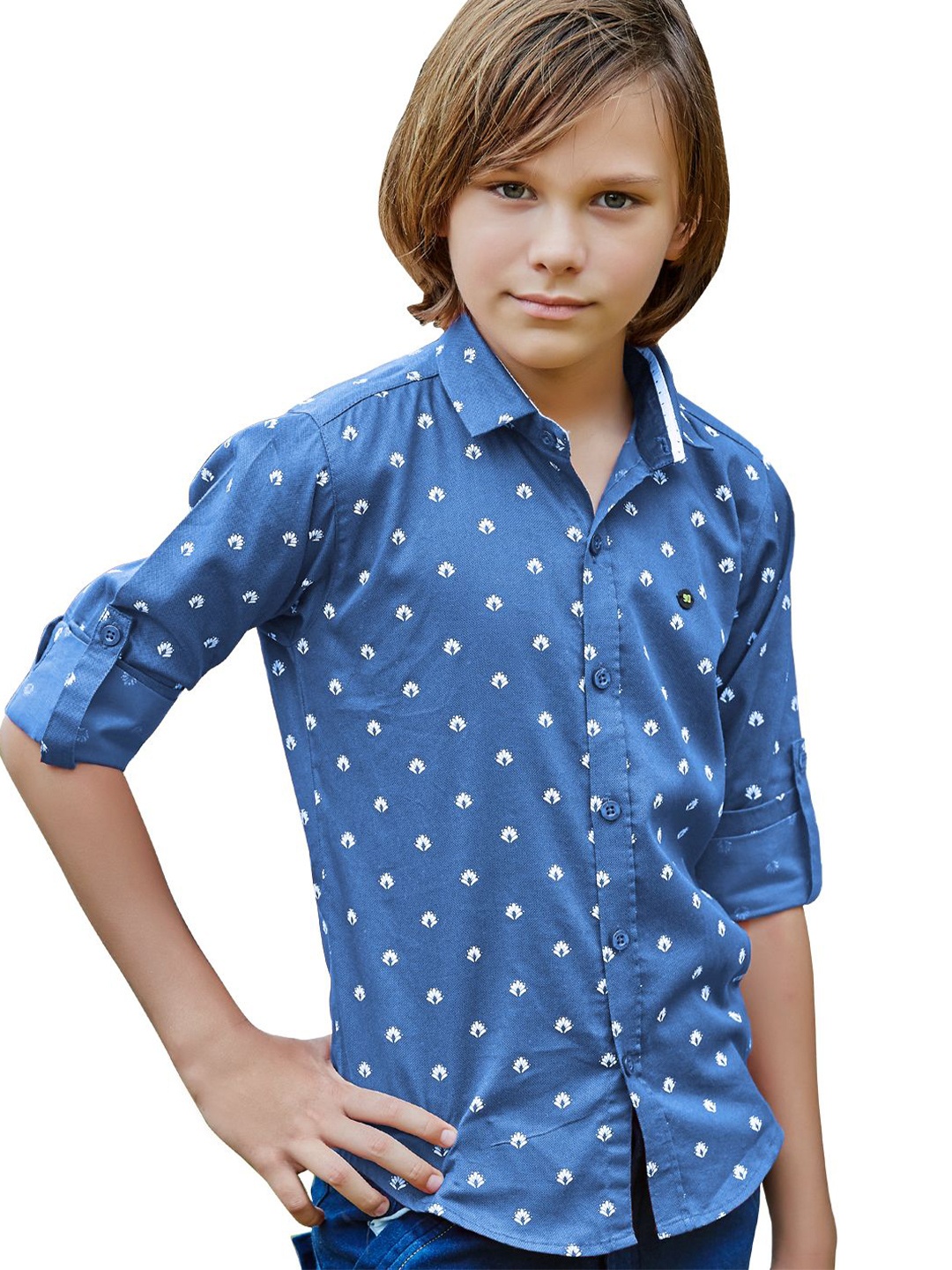 

MashUp Boys Classic Spread Collar Conversational Printed Cotton Casual Shirt, Blue