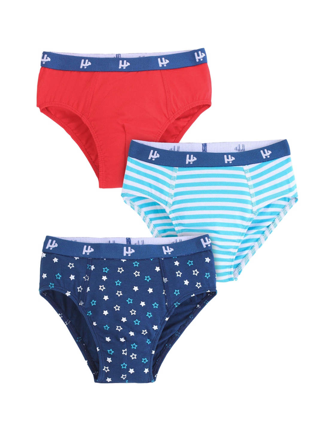 

Honeyhap Boys Pack Of 3 Printed Cotton High-Rise Basic Briefs14126339, Red