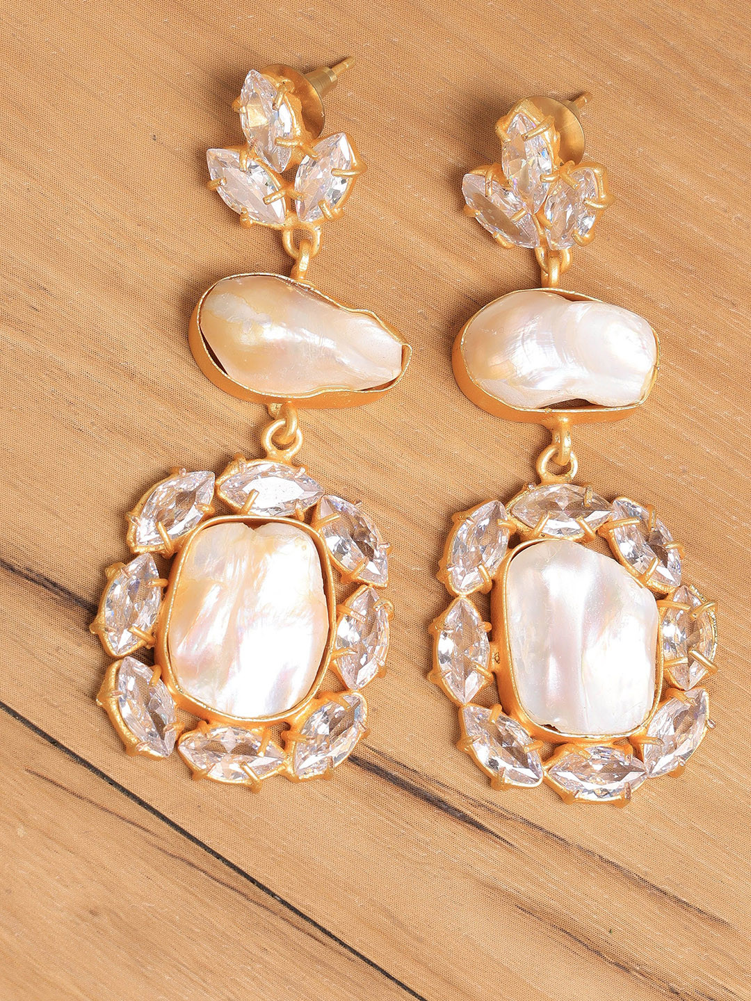 

ROYAL PITARAH Gold-Plated Contemporary Drop Earrings, White