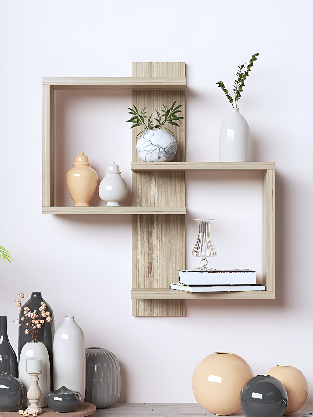 

RANDOM Beige Engineered Wood Wall Pocket Shelf