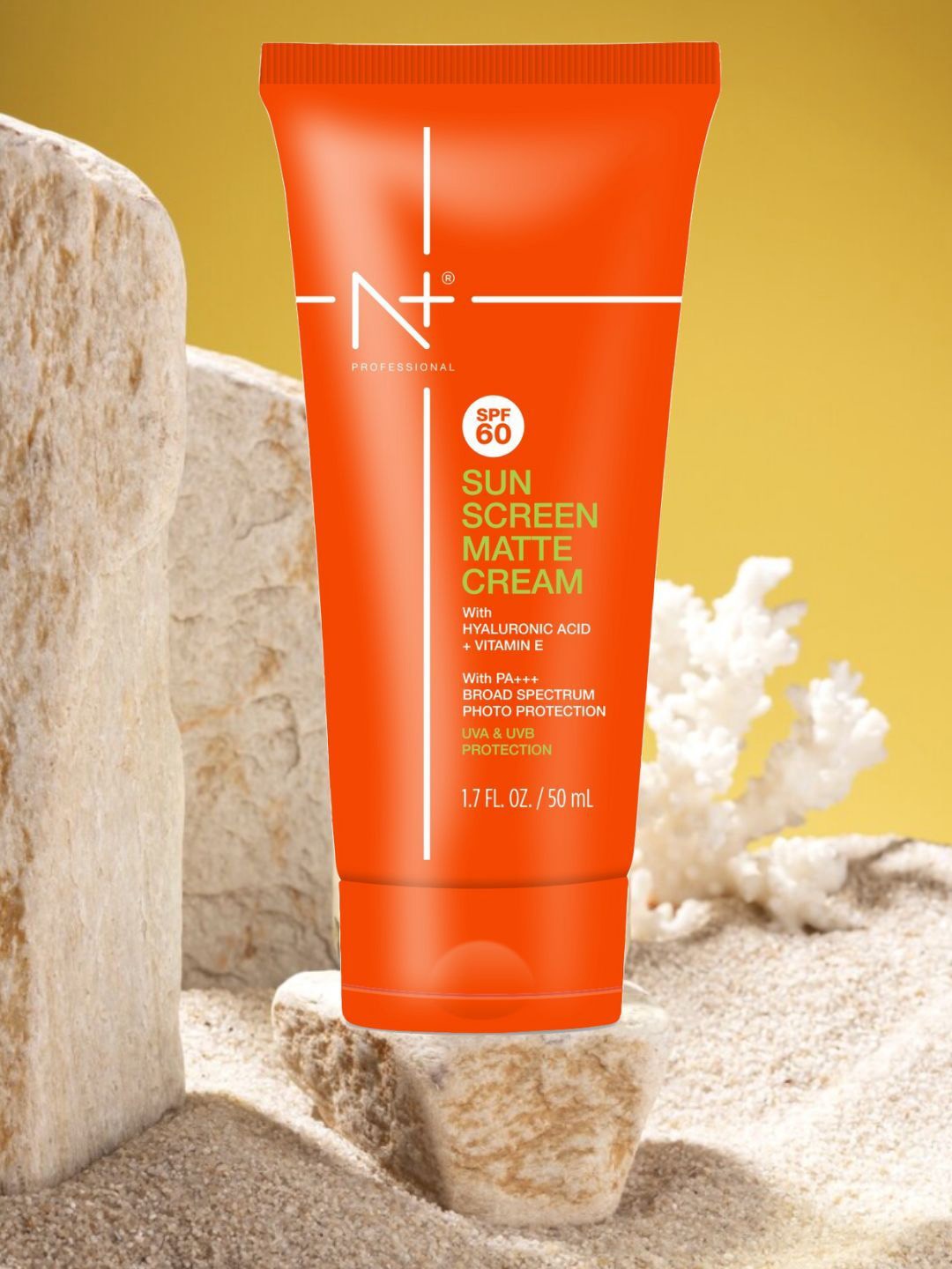 

N Plus Professional Sun Screen SPF 60 Matte Cream With Hyaluronic Acid & Vitamin E- 50 ml, Orange