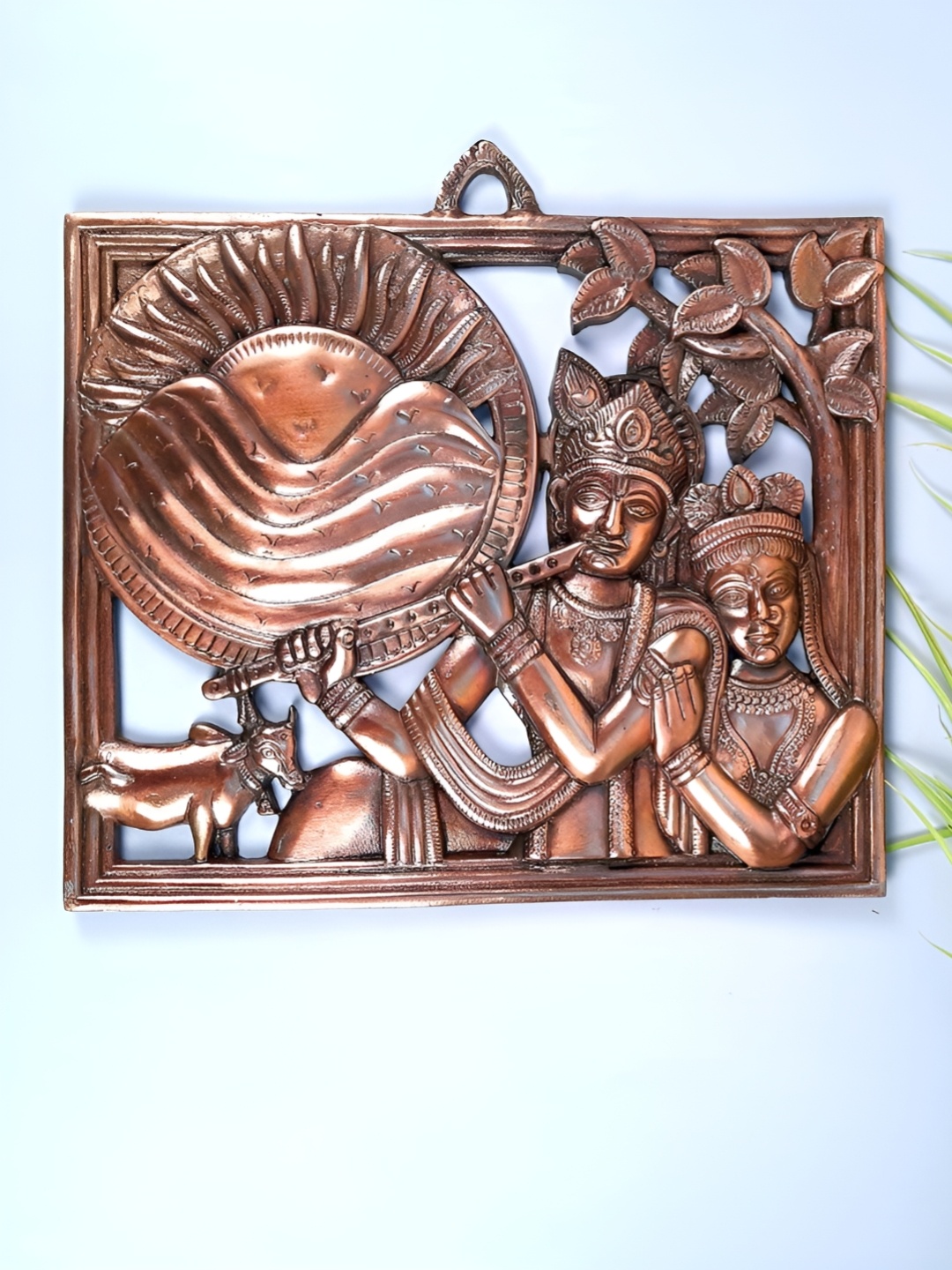 

apka mart Copper Toned Textured Shri Krishna Playing Flute Wall Decor