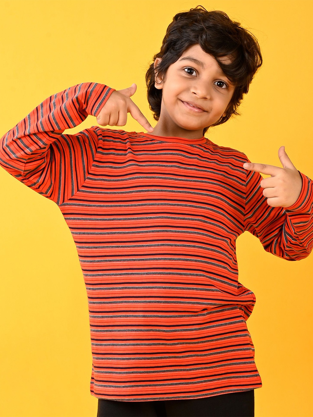 

Anthrilo Boys Striped Round Neck Longline T-shirt, Orange