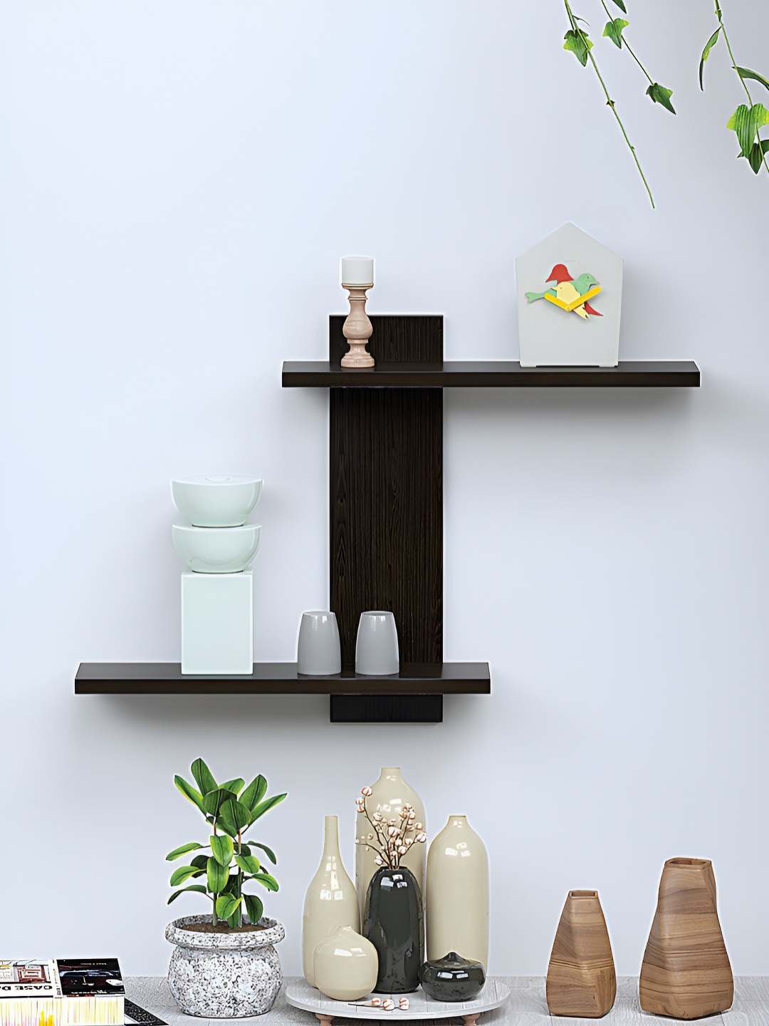 

RANDOM Brown & Black Engineered Wood Multipurpose Storage Wall Shelf