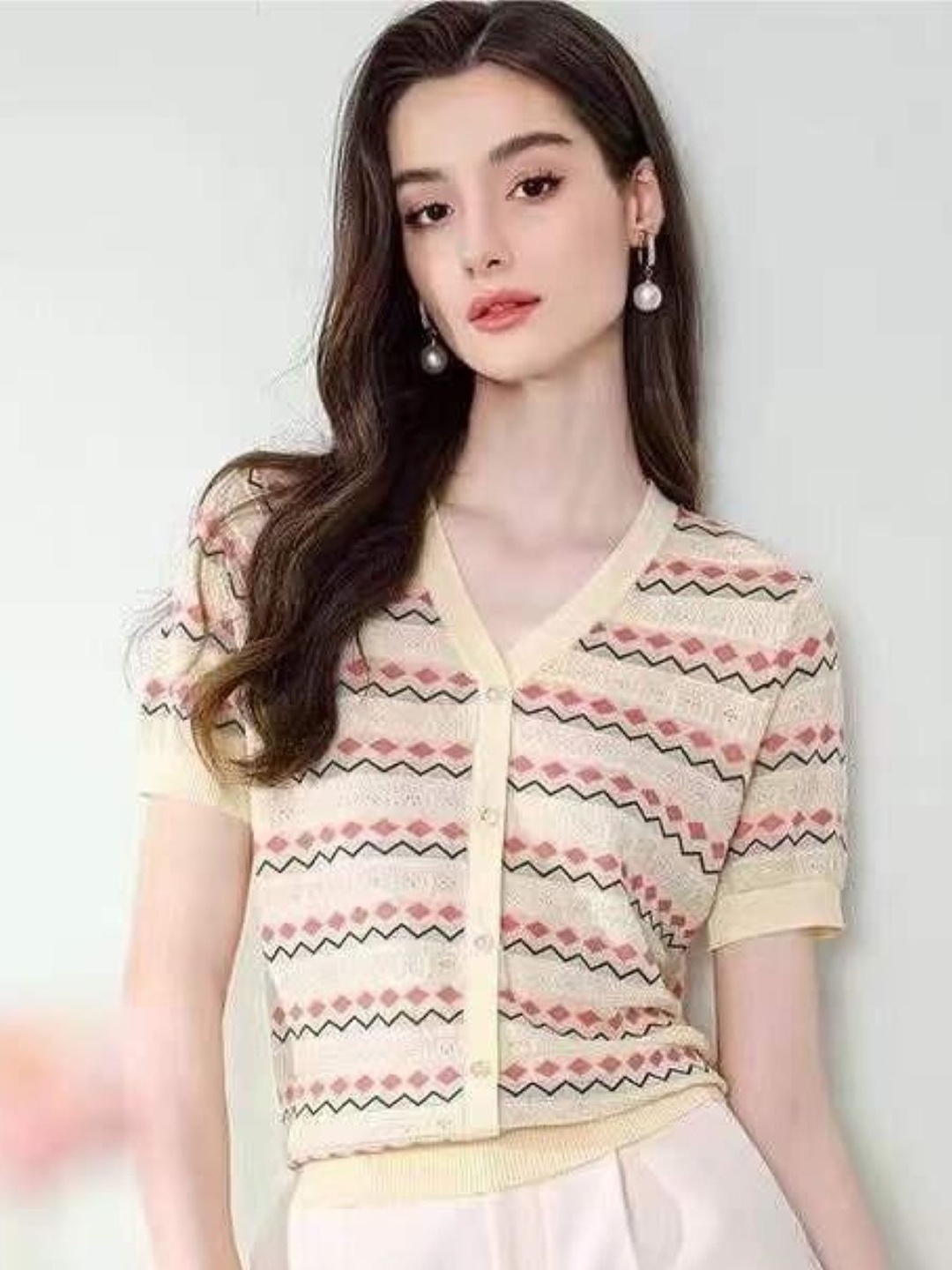 

StyleCast Women Horizontal Striped V-Neck Top, Cream