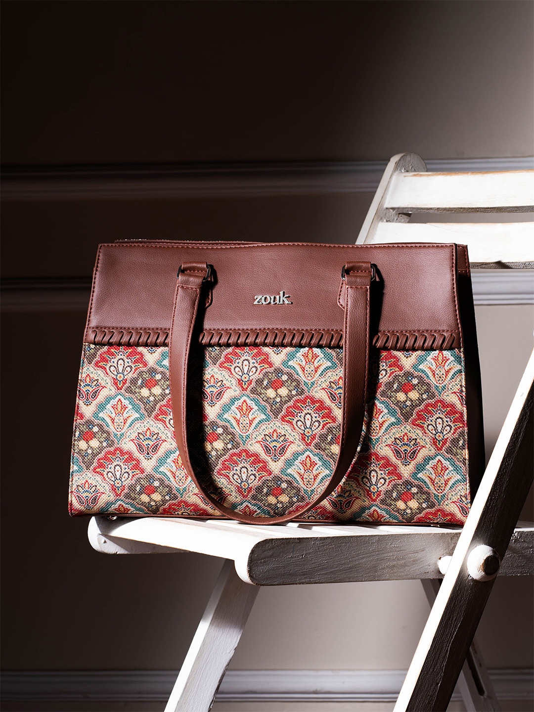 

ZOUK Women Ethnic Motifs Printed Structured Shoulder Bag, Brown