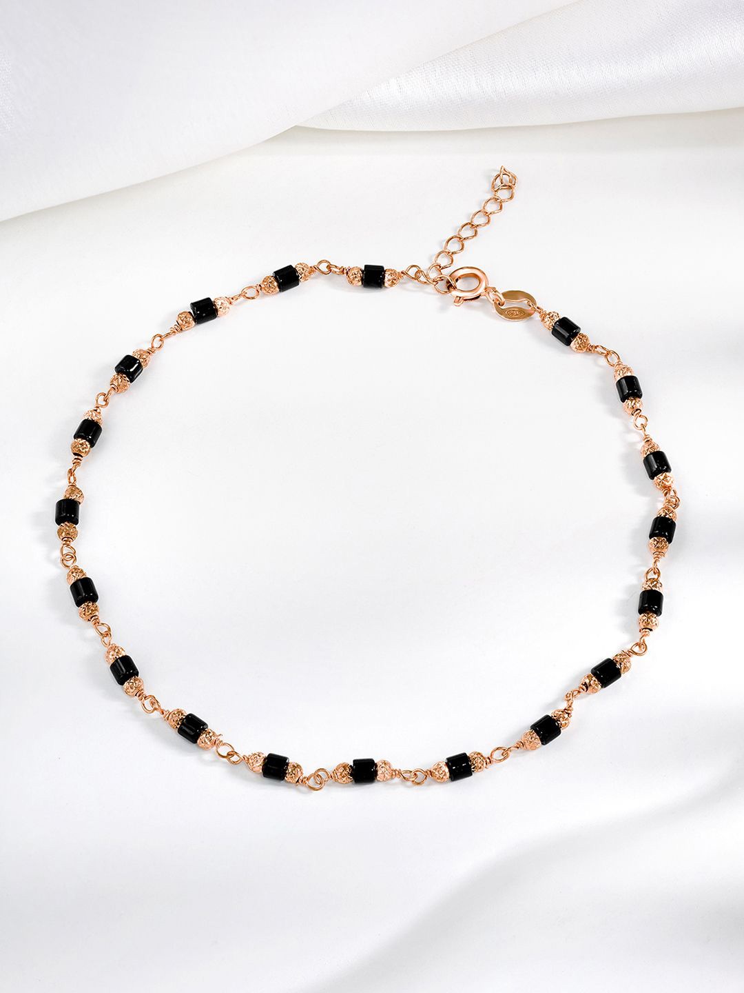 

Silvora by Peora 925 Sterling Silver Rose Gold-Plated Beaded Single Anklet
