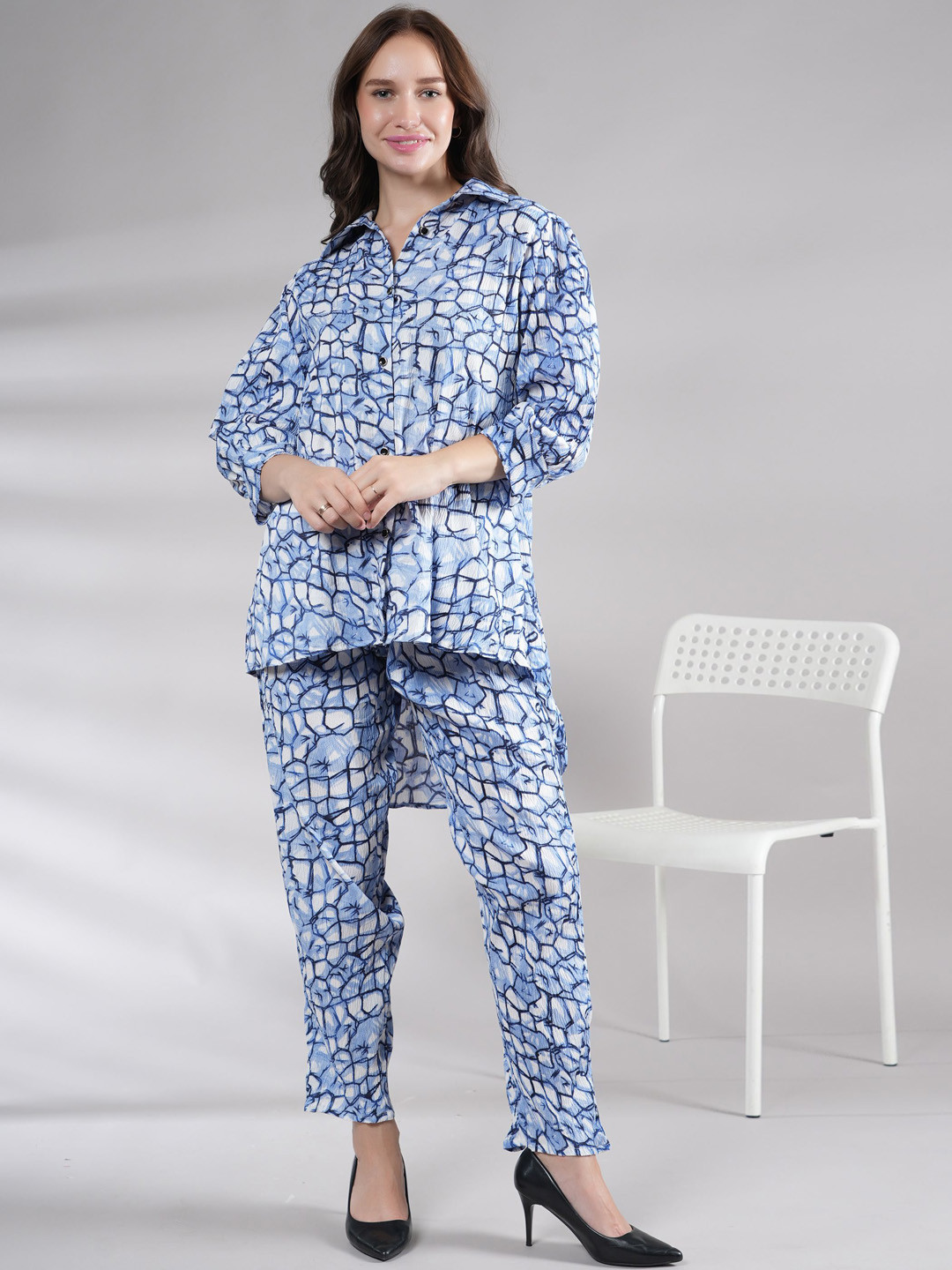 

BAESD Abstract Printed Shirt With Trousers, Blue