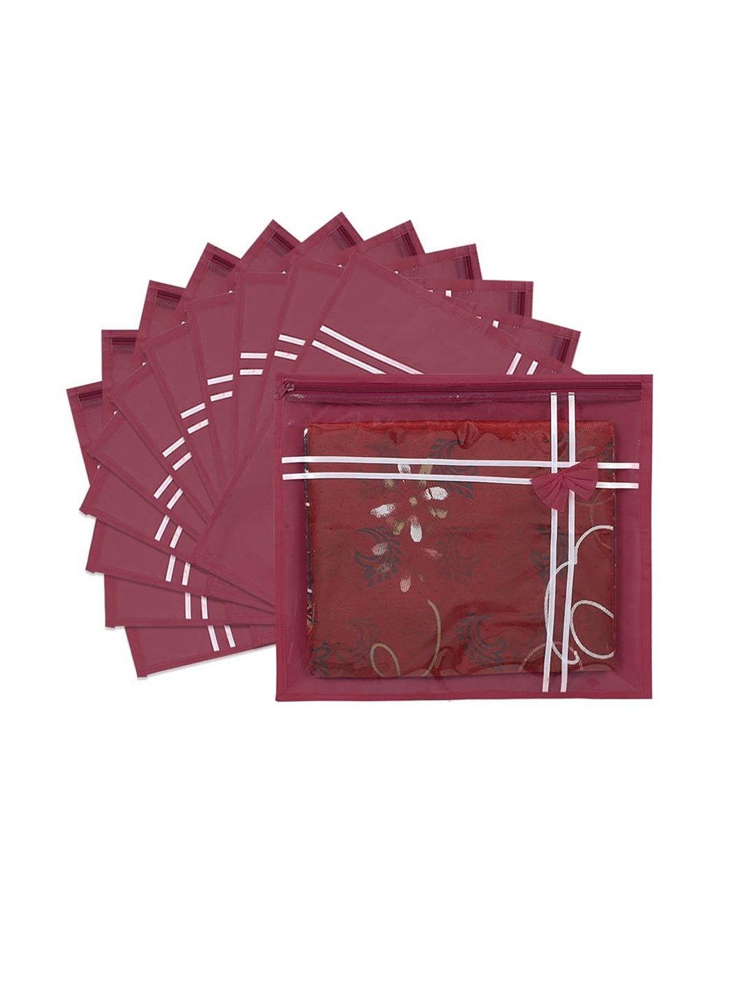 

prettykrafts Maroon & Transparent 12 Pieces Saree Cover Organisers