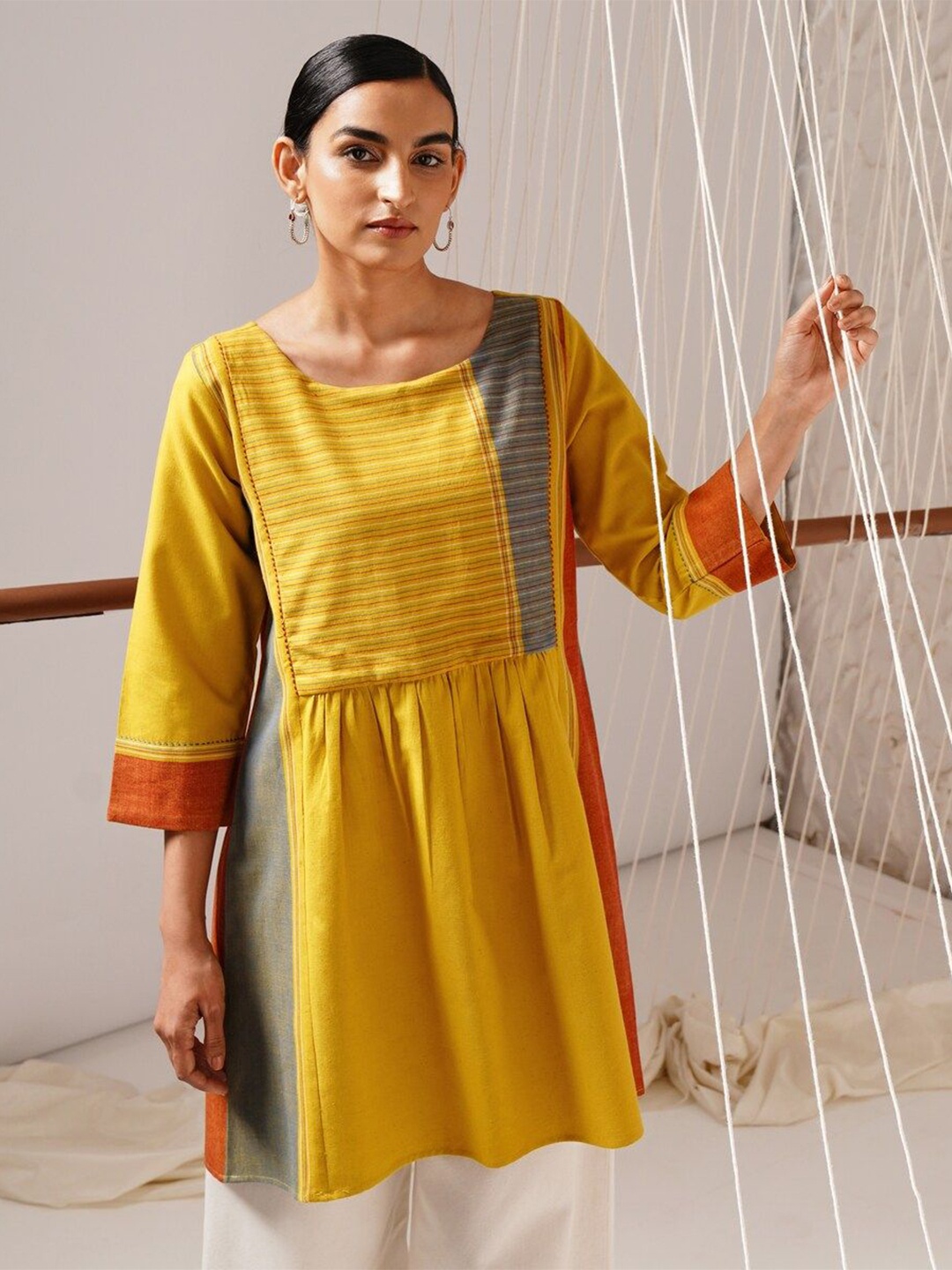 

JAYPORE Striped Tunic, Mustard