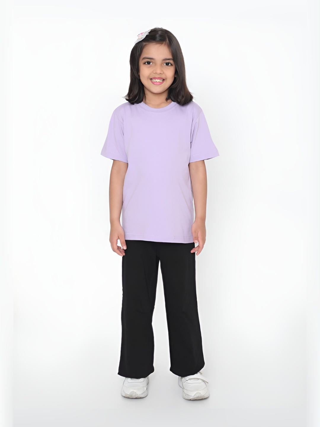 

FALTU.CO Girls Solid Round Neck Pure Cotton T-shirt, Lavender
