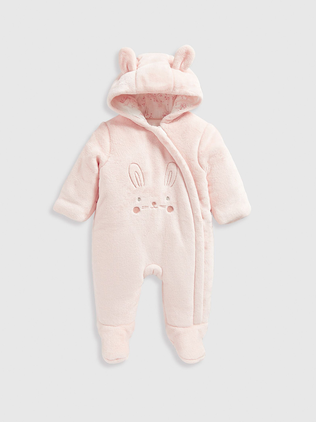 

mothercare Girls Embroidered Hooded Cotton Sleepsuit, Pink