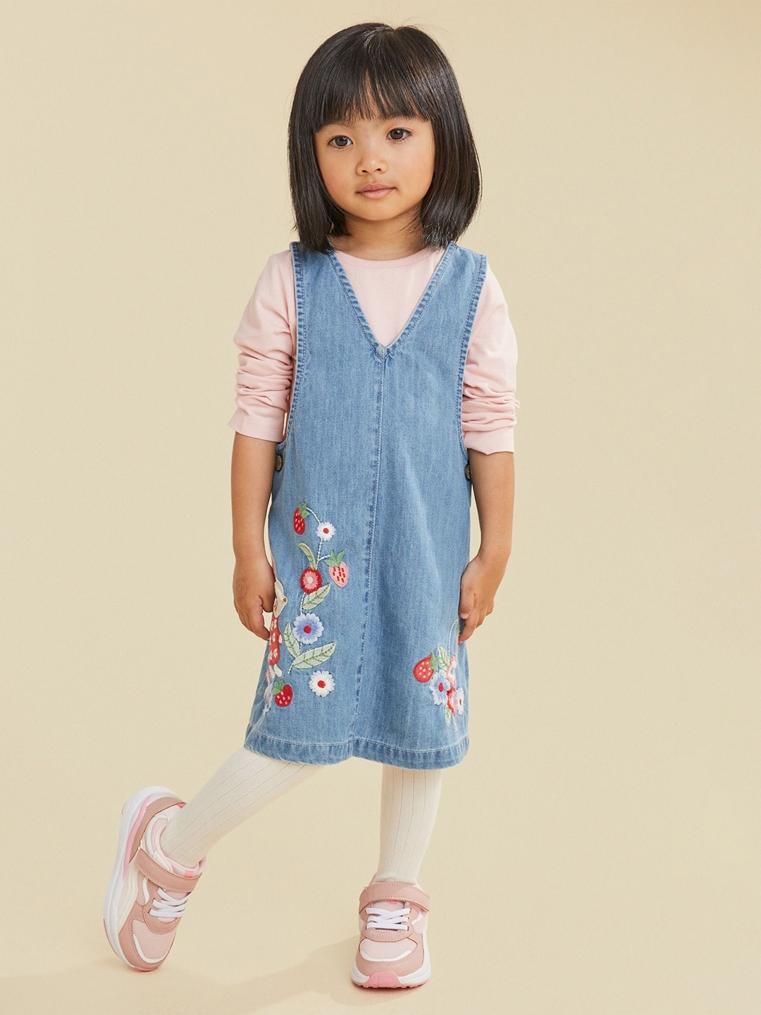 

mothercare Infant Girls Pack Of 3 Dress, T-Shirt & Tights Dungarees, Pink