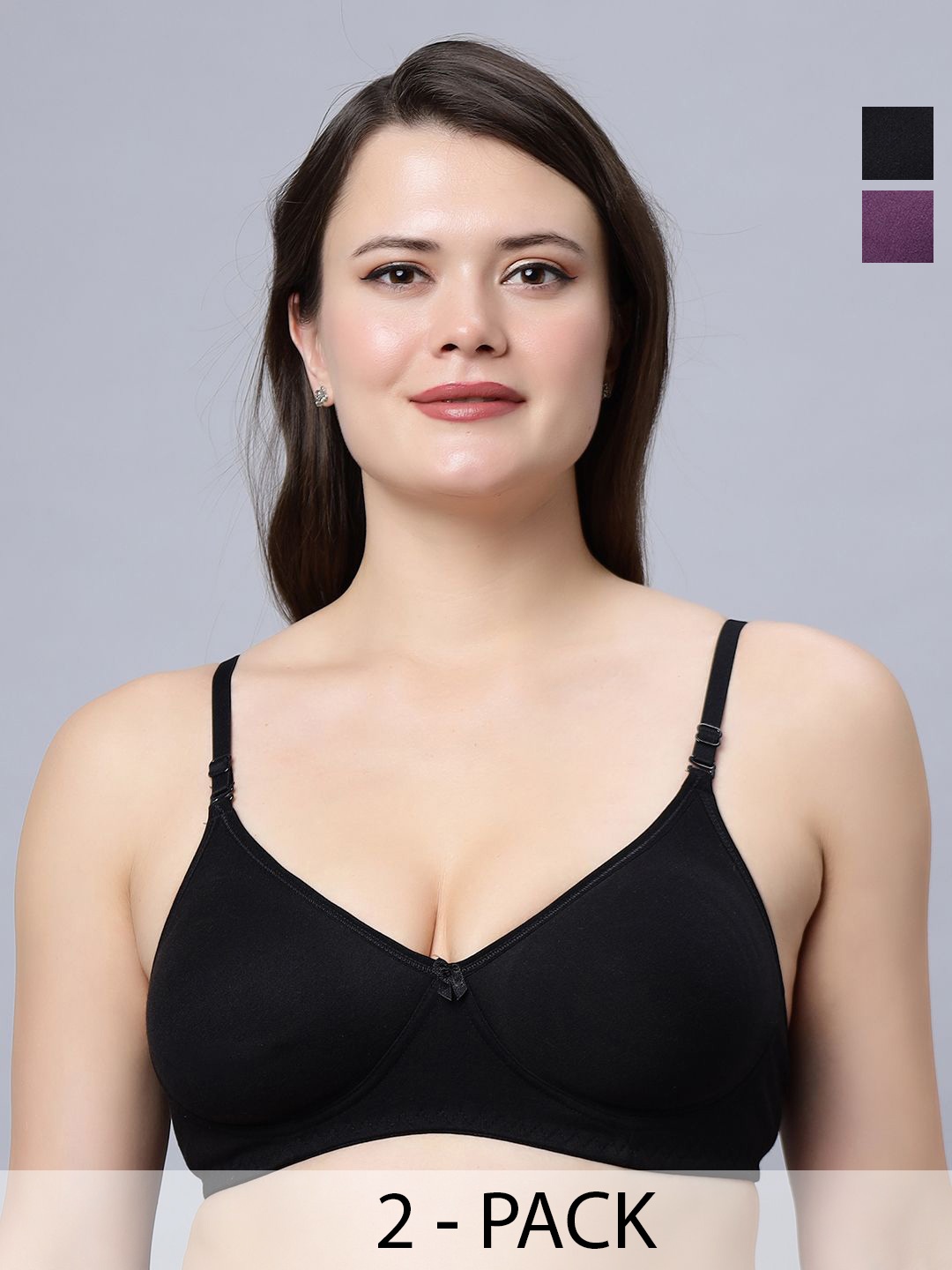 

In Care Pack Of 2 Pure Cotton Underwired Full Coverage T-shirt Bra, Black