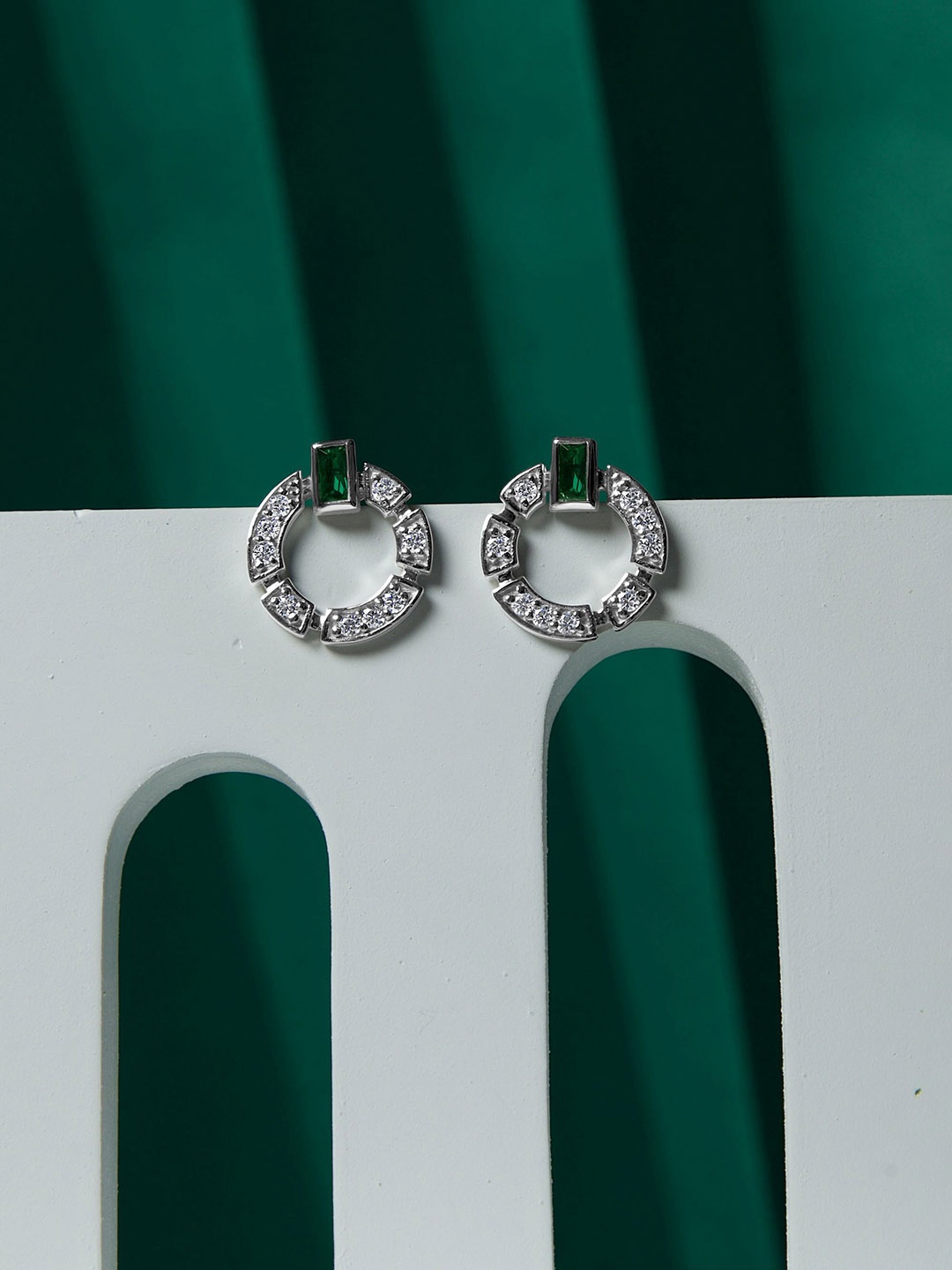 

VELVET IMPERIAL Silver Plated Zircon Studded Contemporary Stud Earrings
