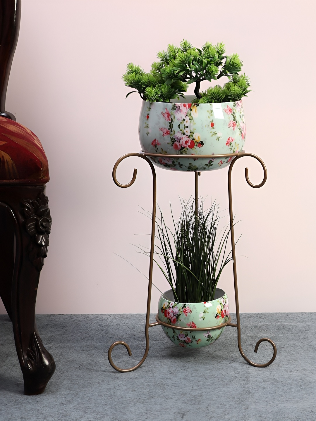 

pristine interiors Green & Red Metal Printed Bria Planters