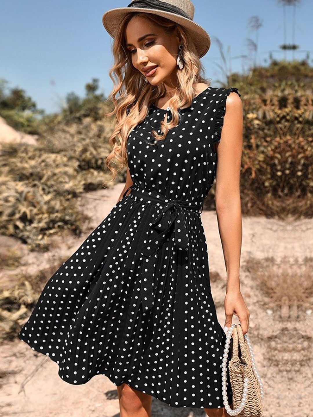 

StyleCast Women Polka Dot Print A-Line Dress, Black