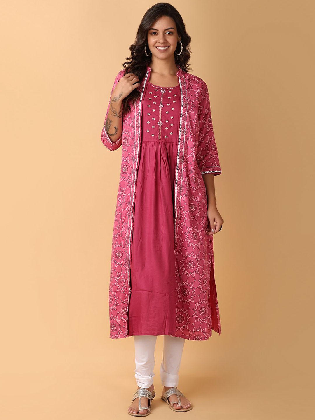 

V-Mart Women Geometric Printed Kurta, Magenta