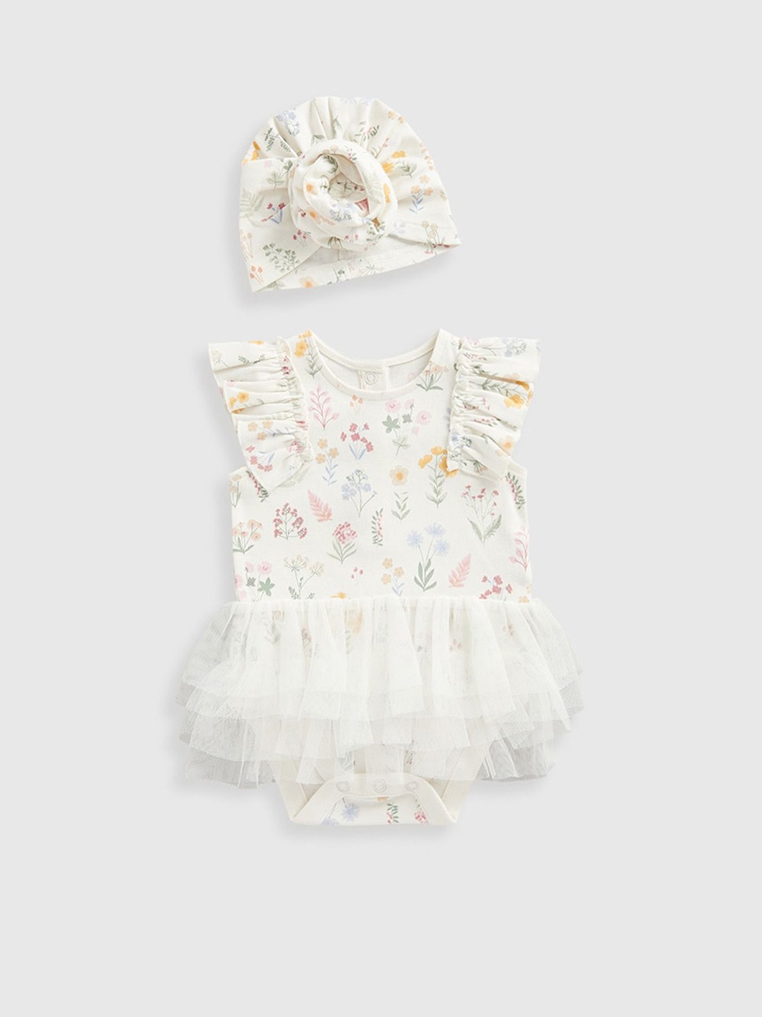 

mothercare Infant Girls Printed Bodysuit With Cap, White