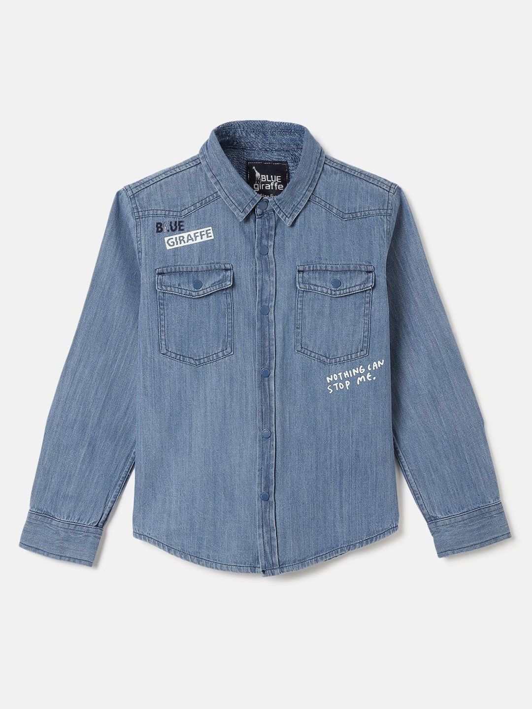 

Blue Giraffe Boys Spread Collar Faded Cotton Casual Shirt