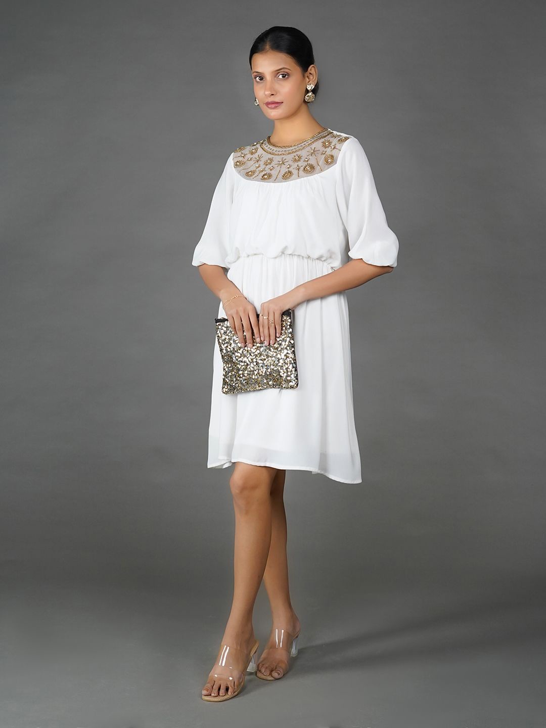 

Zink London Embroidered A-Line Dress, White