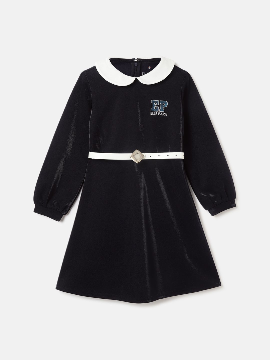 

ELLE Girls Peter Pan Collar A-Line Cotton Dress, Black