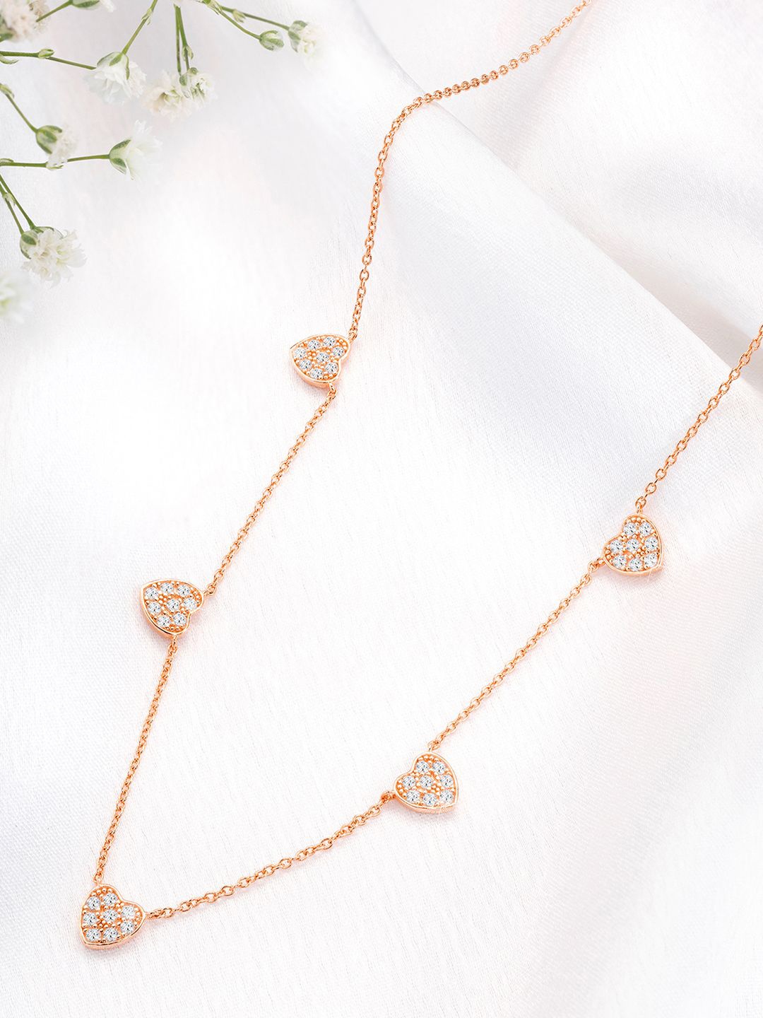 

Silvora by Peora 925 Sterling Silver Rose Gold-Plated Cubic Zirconia Studded Necklace