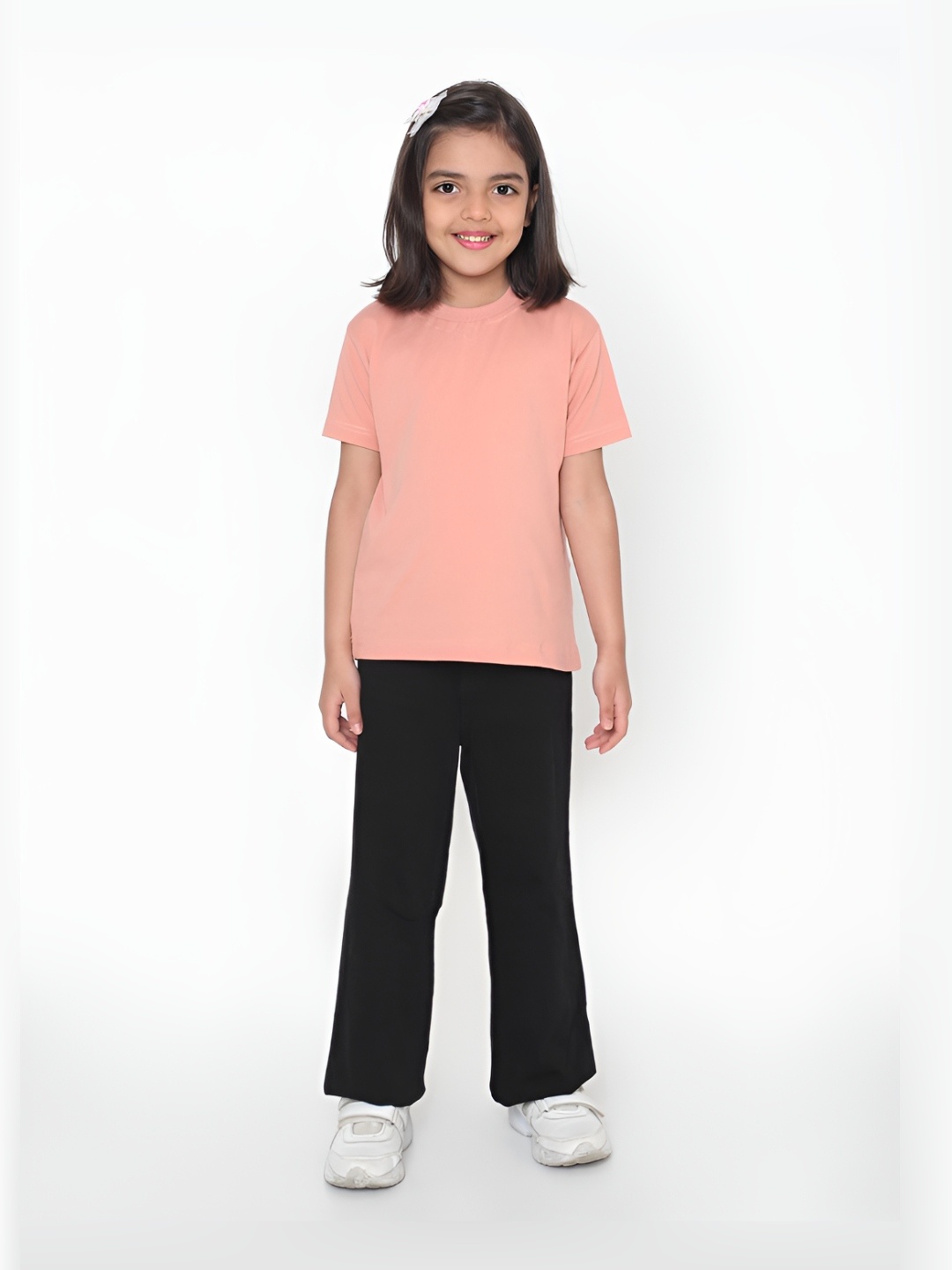 

FALTU.CO Girls Solid Round Neck Pure Cotton T-shirt, Peach
