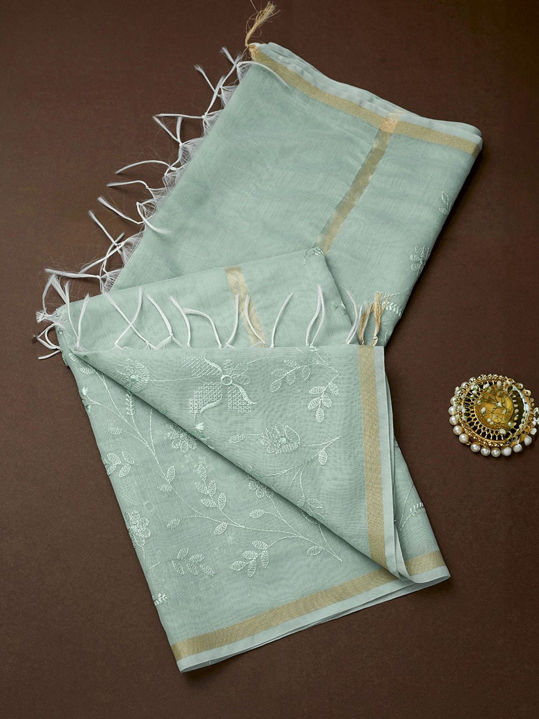 

Soch Ethnic Motifs Embroidered Dupatta with Zari, Sea green