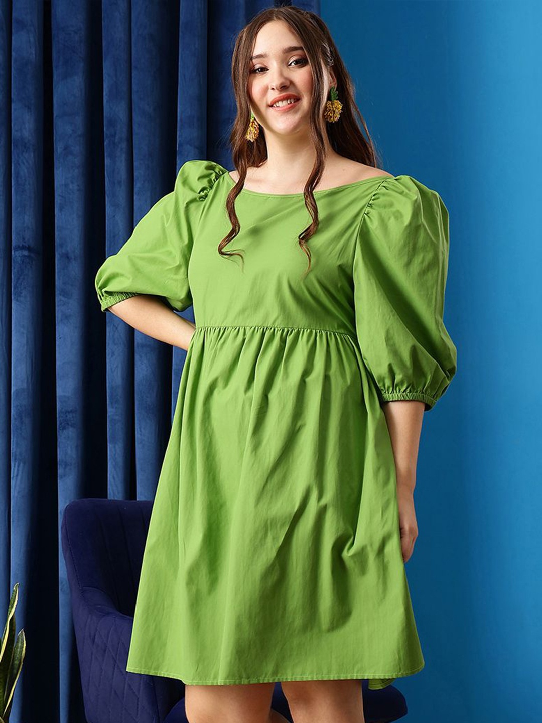 

CURVY STREET Empire Dress, Green