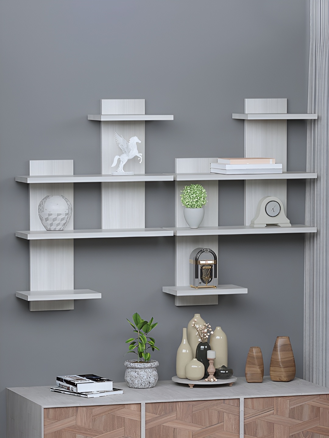 

RANDOM White 2 Pieces Engineered Wood Wall Shelves with Storage Shelf