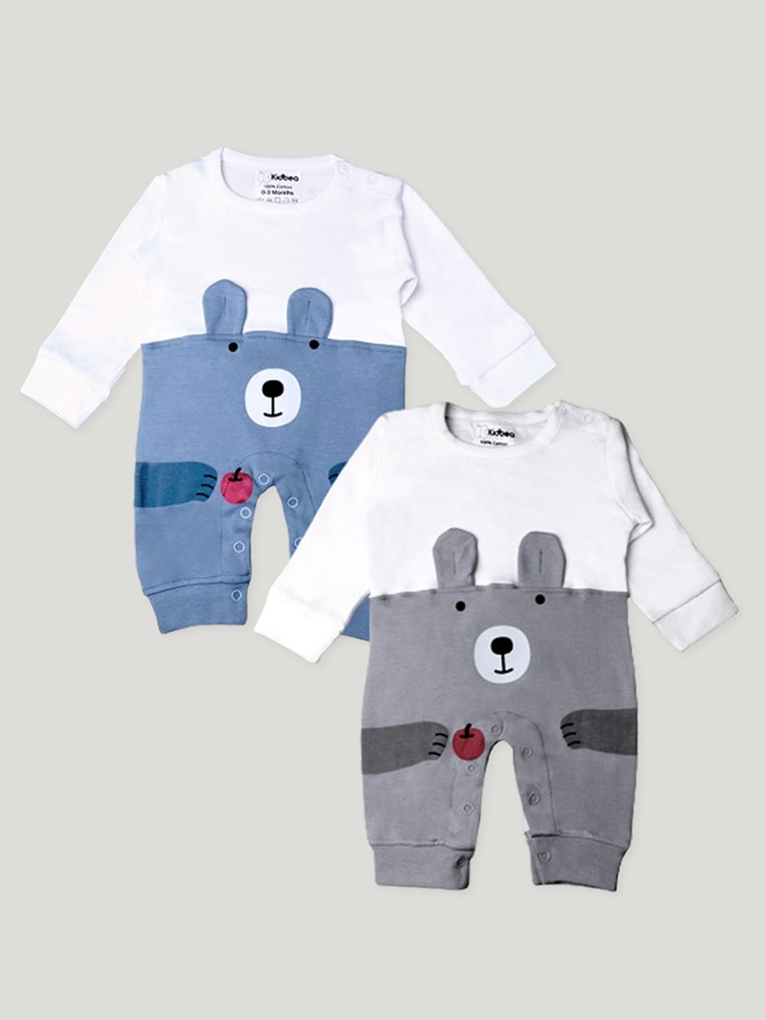 

Kidbea Infants Pack Of 2 Colourblocked Organic Cotton Rompers, Blue