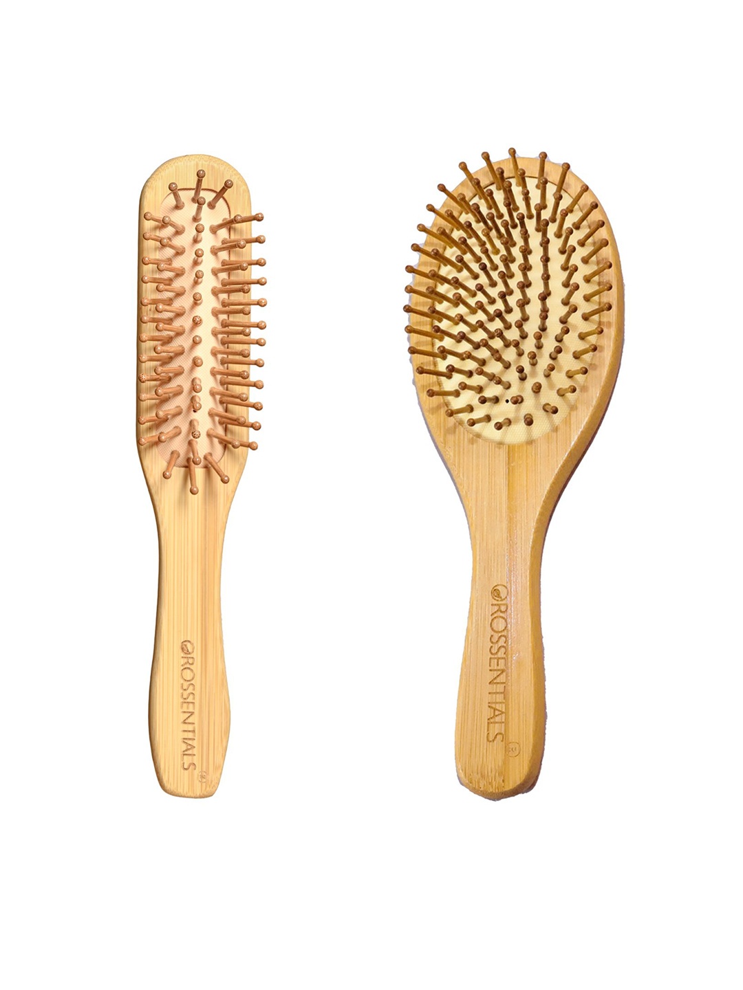 

OROSSENTIALS Set Of 2 Wooden Hair Brush, Brown