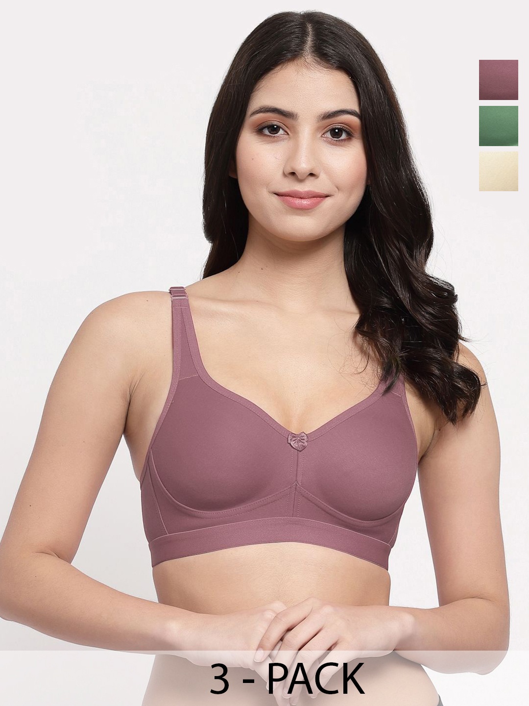 

College Girl Pack Of 3 Full Coverage Lightly Padded Underwired Minimizer Bra, Green