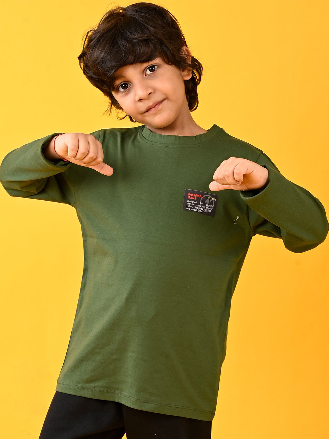 

Anthrilo Boys Typography Printed Round Neck Longline T-shirt, Olive