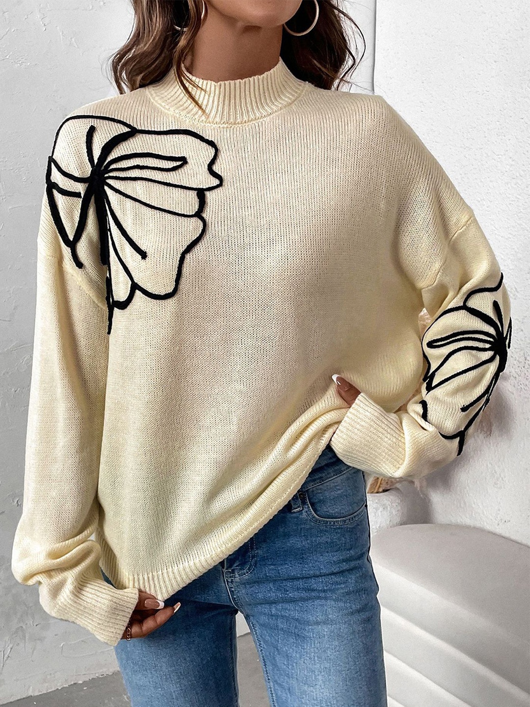 

StyleCast x Revolte Women Embroidered Sweatshirt, Beige