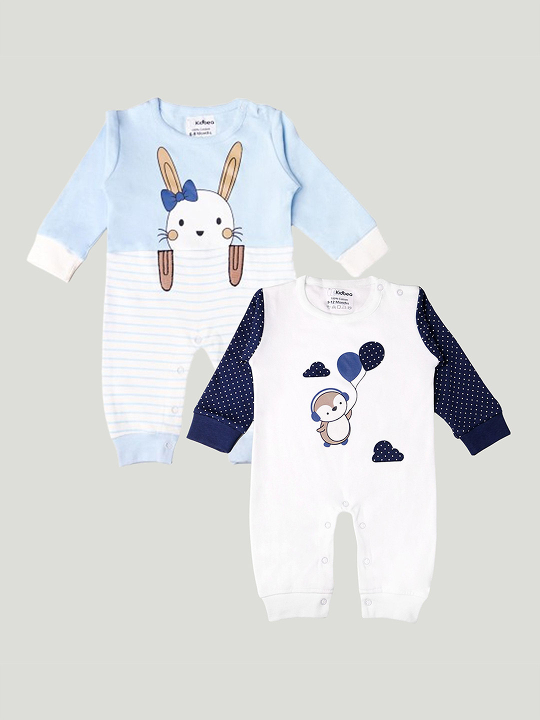 

Kidbea Infants Pack Of 2 Printed Organic Cotton Rompers, White