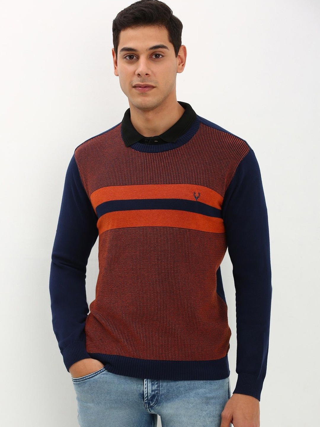 

Allen Solly Men Colourblocked Round Neck Pullover, Orange