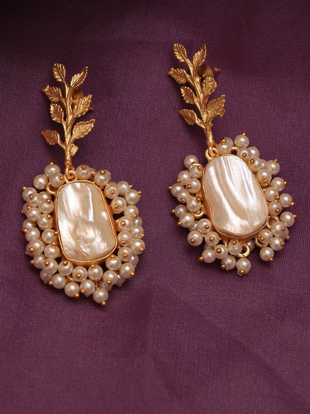 

ROYAL PITARAH Gold-Plated Contemporary Pearls Drop Earrings, White