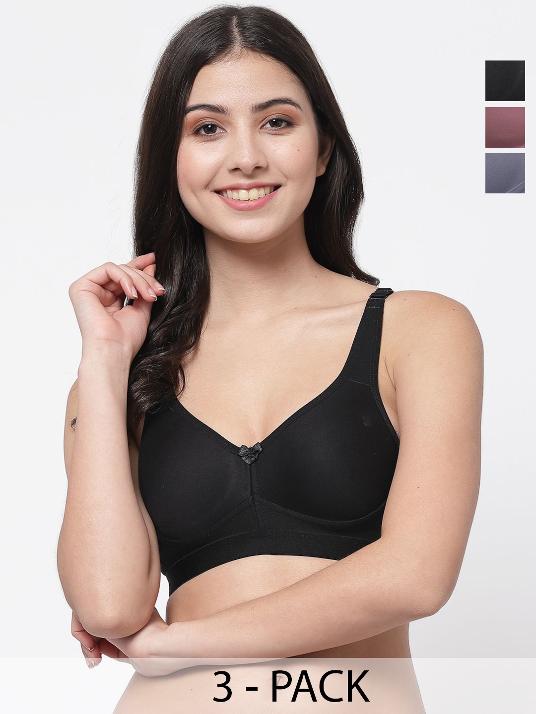 

College Girl Pack Of 3 Full Coverage Underwired Minimizer Bra, Black