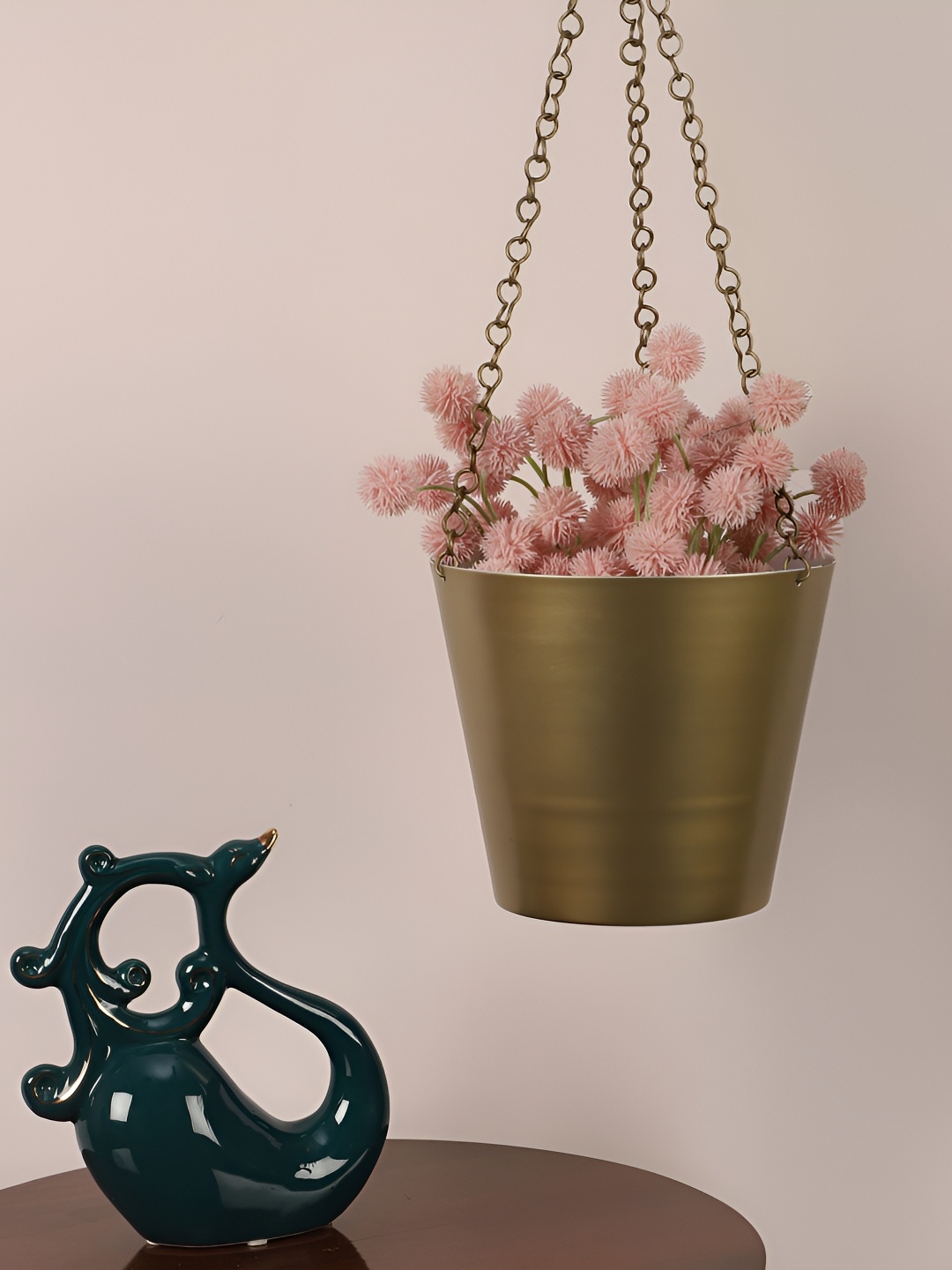 

pristine interiors Yellow & White Metal Todd Hanging Planter, Gold